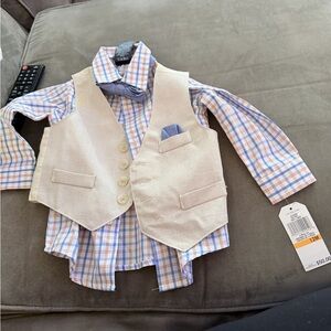 Nautica Beige Vest and Plaid Button Down Shirt Set